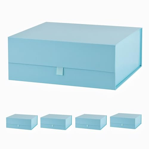 PLINJOY Große Geschenkboxen, 34 x 30 x 12 cm, blaue Geschenkboxen für Geschenke mit Magnetverschluss, Luxus-Geschenkbox, rechteckig, zusammenklappbar, für Geschenkverpackung, 5 Stück