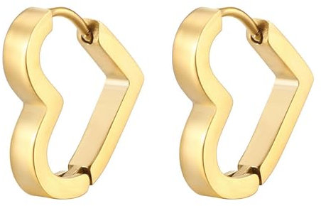 JewelryWe Herz Ohrringe für Herren Damen: Gold Edelstahl Klein Huggie Creolen Geometrische Herzförmige Ohrringe Punk Ohrstecker Ohr Piercing Hypoallergen Ohrschmuck