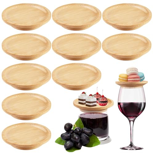 Weinglas Topper aus Holz, 10 Stück Weinglas Charcuterie Topper, Wine Glass Charcuterie Toppe, Weinglasabdeckungen für Deko Desserts, Vorspeise, Holz Trinkglasabdeckungen Ø 10 cm für Partyzubehör