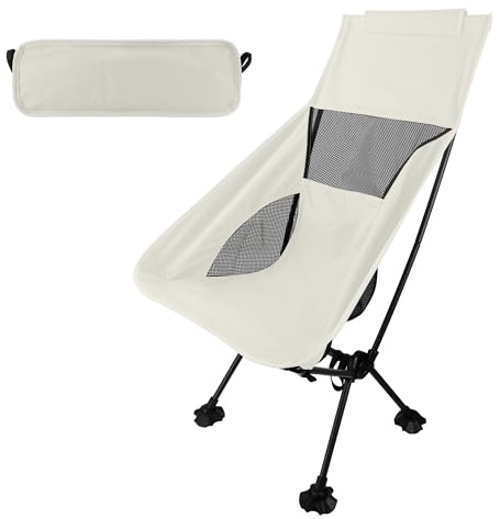 aiGear Folding Camping Chairs | Lightweight High Back Outdoors Chair | with Storage Bag & Load Anti Slip Foot Covers | for Outdoors Garden Hiking Fishing Picnic BBQ Beach Travel | White