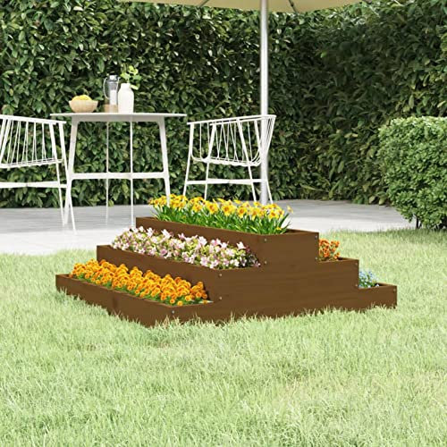 qohoio Jardinière Marron Miel 80x80x27 cm Bois Massif de pin Jardiniere sur Pieds,Jardiniere Terrasse