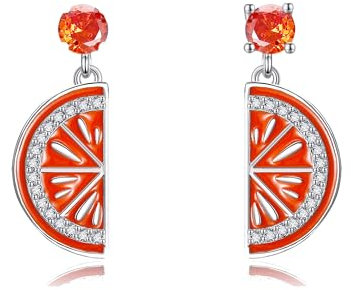 Orangen Ohrringe 925er Sterling Silber Orangenscheiben Ohrhänger Tropischer Frucht Schmuck Geschenk Damen Mädchen Frauen Mutter Orangenliebhaber