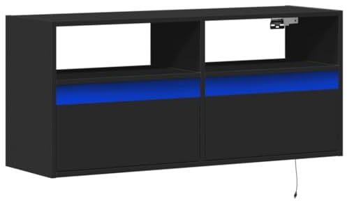 vidaXL Mueble de TV de Pared con Luces LED Negro 100x31x45 cm, Mueble de TV suspendido, Mueble de TV montado en la Pared, Soporte de TV Flotante