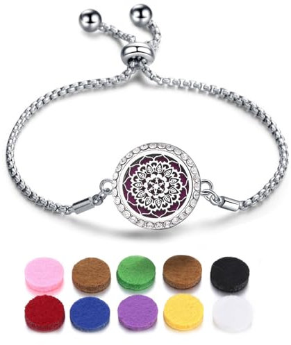 SIXDUTON Armband für Damen Frauen, Verstellbares Edelstahl Lebensbaum Aromatherapie Armbänder mit Farbigen Filzpads (Blütenblatt B) (Blütenblatt A)