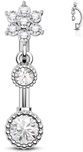 OUFER Dangle Bauchnabelpiercing 14G Chirurgenstahl 316L Bauchnabelpiercing Ring Blume 10 mm Bauchnabelpiercing Schmuck Klar CZ Piercing Bauchnabel Bauchnabelring