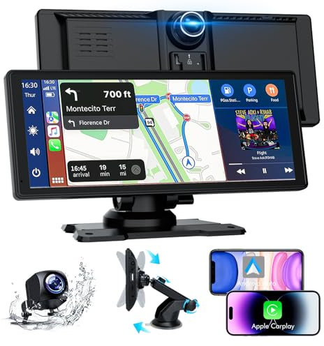 Pantalla Coche, 8.88 Pantalla Carplay Coche para Apple y Android con HD 1080P Cámara Trasera y Delantera, Navegación GPS, Bluetooth 5.2, Control por Voz Manos Libres, Mirror Link, FM, AUX