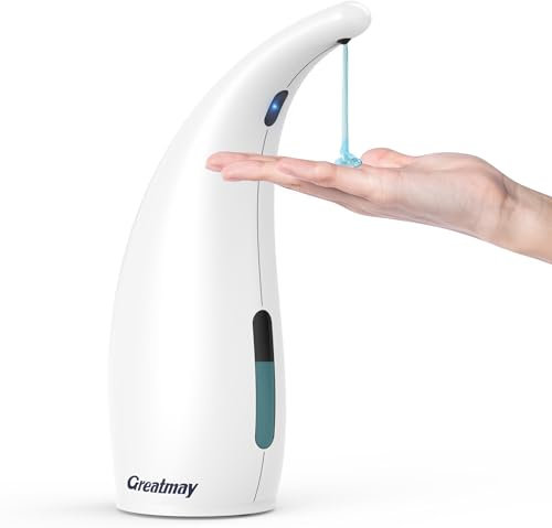 Greatmay Seifenspender Automatisch,mit 4 einstellbare Stufen,Elektrischer 300ml Berührungsloser Batteriebetriebener Seifenspender mit Sensor,IPX6 Wasserdicht für Bad,Küche (Weiß)