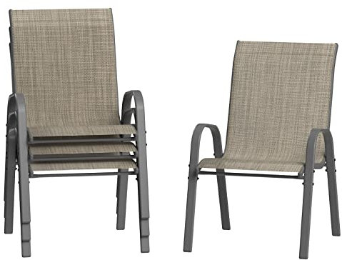 Amopatio 4er Set Gartenstühle Stapelbar, Hochlehner Stapelstühle aus Textilene und Metallgestell, Terrassenstühle Balkonstuhl mit Armlehnen Wetterfest, 60 x 72 x 96 cm, Braun