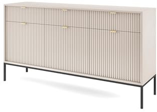 Easy4You Kommode N1 Kaschmir Matt 154x83x40 cm (B x H x T) mit 3 Schubladen und 3 Türen Sideboard Ideal für Wohnzimmer, Schlafzimmer Moderne Elegante Schubladenschrank mit Schwarzer Metallfuß