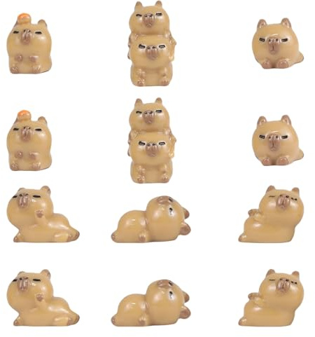 GlamRays 12 Stück Miniature Capybara Figurinen, Mini Krokodil Figuren Set, süße Resin-Kuchen-Ziertücher für Landschaft, Puppenhaus, DIY Moos, Geburtstags-Party-Verzierung