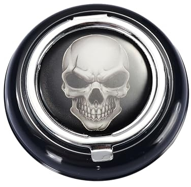 Taschen ASCHENBECHER Ø6,7cm Schädel Skul mit Deckel und Glutkiller aus Metall rund mini Reiseaschenbecher Taschenaschenbecher Reise Outdoor 4-Varianten 21 (Motiv-3)