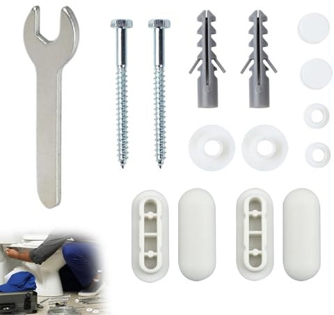 Toilet Screws,Wall Hung Toilet Fixings Kit,Toilet Seat Fittings,bidet anchor bolts set Include 1 Set of Fixing Screws, 4 Seat Washers, 1 Wrench for Most Toilets and Bidets