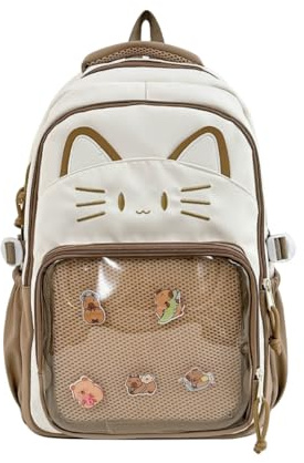 JIABAOZ Kawaii Cat Ita Bag Rucksack mit Anstecknadel-Display, stilvolle Reisetasche für Frauen, leichtes Design für Modeliebhaber