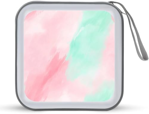 Jubonexis Pastel Pink and Mint Green Watercolor CD Case DVD Storage Case Portable for Car Home Travel