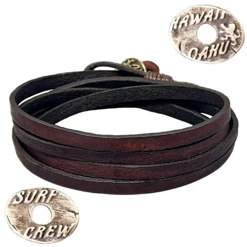 LOCAL LEAGUE Leder-Wickelarmband 'SURF CREW HAWAII' für Herren & Damen – aus echtem Leder, verstellbar bis 95 cm, handgemacht in Europa