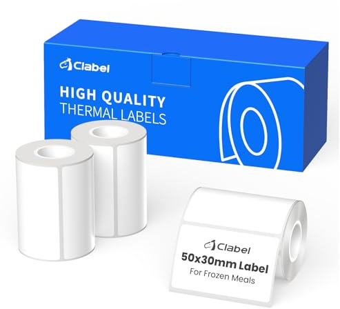 CLABEL 3 Rollen 50x30mm Thermo Etiketten für Etikettendrucker, Kältebeständige Etiketten Selbstklebend für Kühlketten Lebensmittel Haushalt Gewerbe, Wasserdicht, Ölbeständig, Reißfest, 230 Stück/Rolle