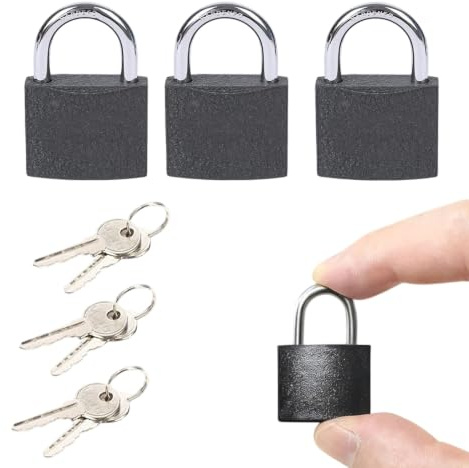 WUERKIYA Serrature per Valigie con Chiavi, 3 Pezzi, Lucchetti in Metallo Compatti, Colore Nero, Ideali per Viaggi, Bagagli, Armadi e Attrezzature, Dimensione 25mm x 46mm