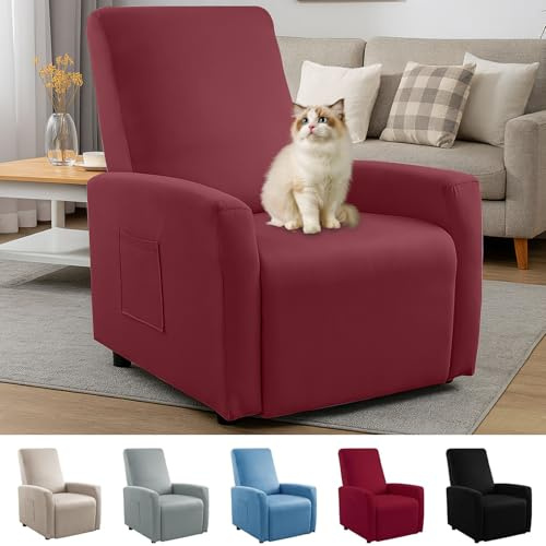 YuLiMirich wasserdichte Sessel Überzug Stretch, Stretch Relaxsessel Bezüge, Sesselschoner mit Taschen Wohnzimmer, Elastisch Sesselbezug für Fernsehsessel Liege Sessel