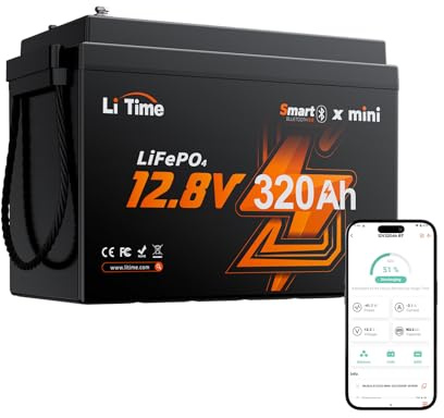 LiTime LiFePO4 12V 320Ah Mini Bluetooth Lithium Batterie für Wohnmobil | B189mm, 200A BMS, Untertemperaturschutz, Schutzklasse IP65, 4096Wh, für Solaranlage, Heimspeicher, Yacht