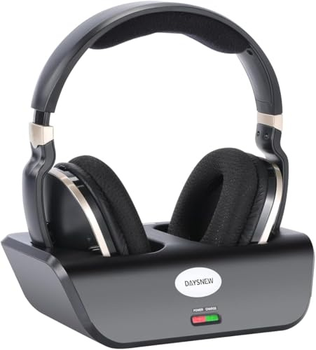 Daysnew Optical Wireless Headphones for TV Watching, Over-Ear Headphones for Seniors with Charging Dock and Volume Control, Plug and Play, Black