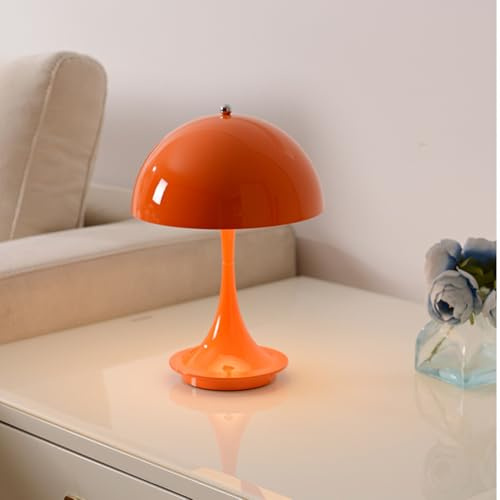 LOGT Pilz Lampe Kabellos Akku Pilz Tischleuchte Innen Modern Batterie Pilzlampe USB Aufladbar Dimmbar mit Touch Schalter Tischlampe 3 Helligkeitsstufen Mushroom Lamp Schreibtischlampe Runde,Orange
