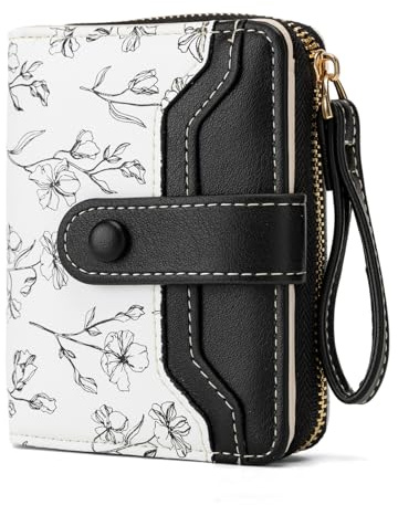 MOSOSA Geldbeutel Damen Leder RFID Blockierung, Geldbörse Damen klein aus Weichem, kleines Portemonnaie Damen mit Reißverschluss-Armband und Geräumiges Münzfach,Schwarz