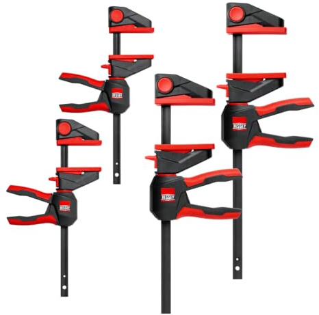 BESSEY Einhandzwingen-Set EZ360M-EZ360-Set, 2x EZ360M-15 und EZ360-30, innovativer 360° Dreh-Mechanismus ermöglicht das Platzieren der Griffeinheit rund um die Schiene