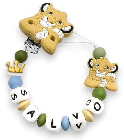 Catenella Portaciuccio Personalizzata con Nome per Neonati, Clip Ciuccio Universale Anticaduta (Simba)