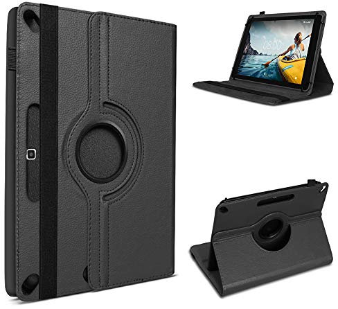 UC-Express Tablet Hülle kompatibel für Medion LifeTab P9702 P9701 Kunstleder mit Standfunktion 360° Drehbar Cover Schutz Case, Farben:Schwarz