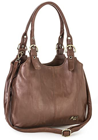Mabel London Womens Multiple Pockets Handbag - Medium Size Multi Compartments Bag with a Long Shoulder Strap - AMELIA (Medium Tan)