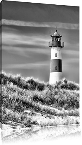 Pixxprint Leuchtturm hinter Dünen, Größe: 60x40cm, Leinwandbild, fertig gespannt, Wandbild, Dekoration, Kunstdruck, kein Poster