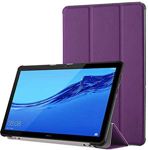 Simpeak Coque Compatible pour Huawei MediaPad T5 10.1 Housse de Protection en Cuir PU Étui Magnétique Ultra-Mince avec Fonction Support - Violet