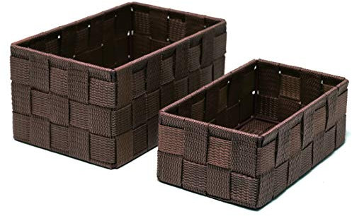 Lashuma Badkörbchen 2er Korb Set, Rechteckige Regalkörbe in Braun, Körbchen Größen: 19x10x7 cm und 20x13x10 cm