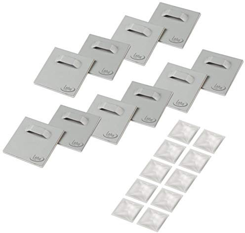 Leha® Selbstklebendes Haftblech 4,5 x 4,5 cm mit Öse plus Abstandhalter, je 10 Stück im Set Spiegelaufhänger, Aufhängeblech, Klebeblech, Dibondaufhänger