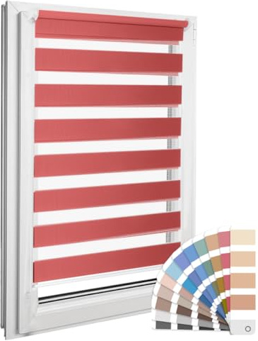 Home-Vision Premium DuoRollo Klemmfix ohne Bohren Rot B45 x H150cm | Doppelrollo mit Klemmträgern für Fenster & Türen Lichtschutz Tag & Nacht Rollos einfache Montage