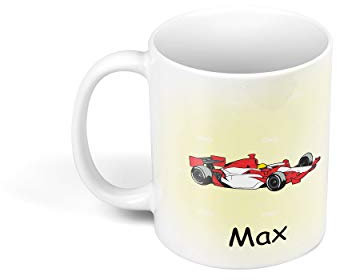 Sunnywall Personalisierte Kinder-Tasse aus Kunststoff mit Namen Riesige Auswahl an Motiven bruchsicher (Rennwagen Formel 1 19)
