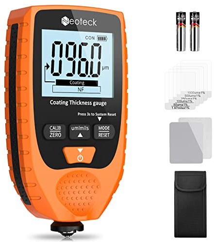 Neoteck Schichtdickenmessgerät Lackdickenmessgerät Auto mit LCD-Display für Stahl- und Aluminium-Basismetall 0-1500μm
