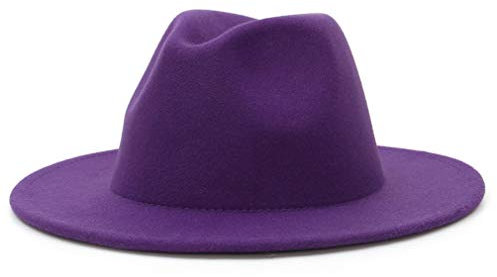 GEMVIE Fedora-Hut für Herren und Damen, Wolle, breite flache Krempe, Trilby-Filzhut, Party, Gentleman-Hut, Lila, Größe L = US 7 1/2, Violett, 60 EU