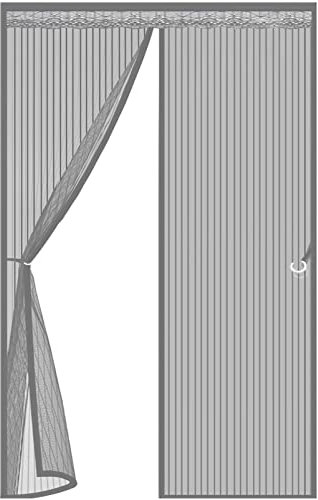 Rideau Anti Mouche, 120x220cm(47x87inch) Store Moustiquaire Moustiquaire Porte Fenetre Facile à Installer sans Percer pour Enfants et Animaux de Compagnie, Gris