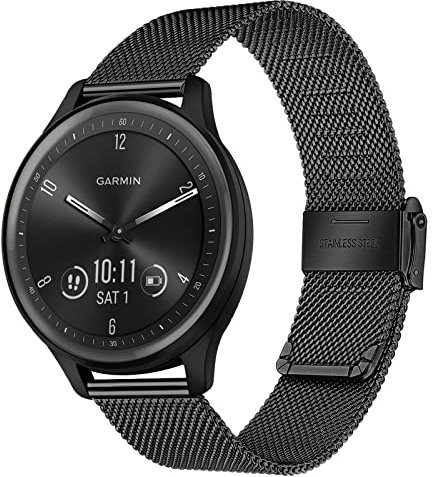 TRUMiRR Kompatibel mit Garmin Forerunner 165/Vivomove Trend/Venu Armband, Mesh Gewebte Edelstahl Armband Metall Uhrenarmband für Garmin Vivoactive 6 5/Forerunner 245/645 Music/Venu Sq 2/Approach S50
