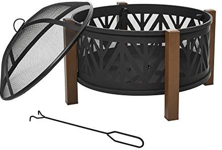 Outsunny Metal Large Firepit Bowl Outdoor 2-In-1 Round Fire Pit Brazier w/Lid, BBQ Grill, Poker for Backyard, Camping, Bonfire, Wood Burning Stove, 78 x 78 x 60cm, Black