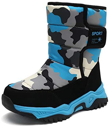CERYTHRINA Enfant Bottes de Neige Garçon Filles Hiver Chaussures Chaud Botte Hiver Pour D'hiver Fourrure Chaudes Souple Fourrée Doublé Antidérapant Sole Étanche Bottes de Neige bleu 31