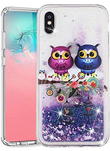 Glitzer Flüssiges Silikon Handyhülle für Samsung Galaxy A40,Glitzer Eule Quicksand Fließende Flüssigkeit Silikon Case Weich TPU Crystal Dynamisch Cover für Samsung Galaxy A40,XY Owl