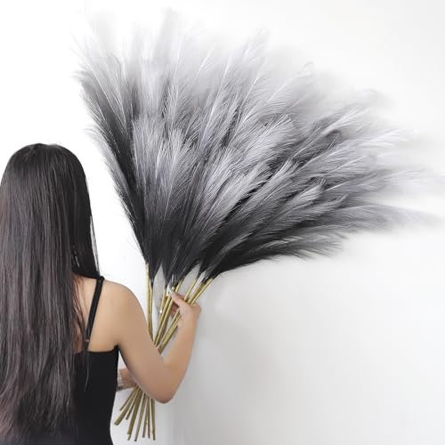 YiYa 12 Pcs Pampas Secas Decoracion Grandes 113 Cm Pampas Esponjosos Hierba Artificial de Pampa para Wedding Sala De Estar, Hogar, Piso, Jarrón, Decoración Boho(Negro Degradado)