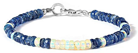 Vatslacreations Armband mit äthiopischem Feueropal und Kyanit, Sterlingsilber mit Karabinerverschluss, facettierte Rondelle, Blau, 19CM (7.5 Inch), Stein