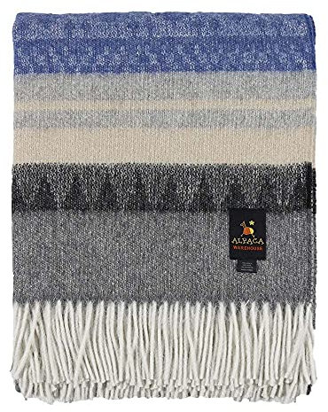 Alpaka-Wolldecke, Überwurf, Cherokee-Design für Bett, Couch, Sofa, weich, warm, peruanische Alpaka-Wolldecken, 183 x 152 cm (Grau/Anthrazit/Lapisblau/Beige)