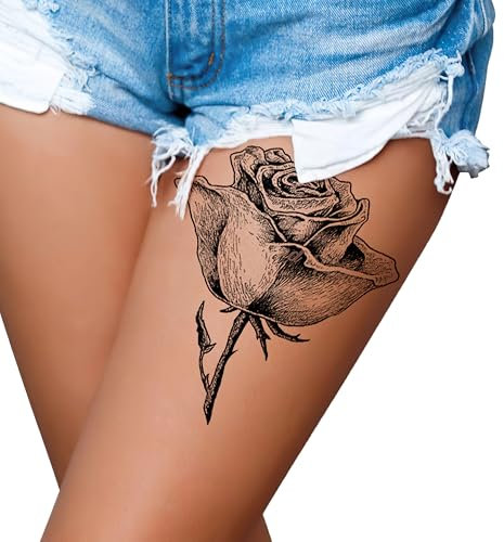 Tatodays Temporary tattoo black rose stick on flower roses flora flowers adult sticker transfer female body art transfers women realistic waterproof flora temp tattoo legs arms belly festival