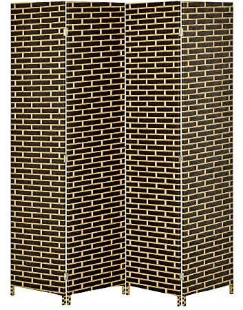 HOMCOM - Biombo interior con 4 paneles plegables, 180 x 180 cm, separador de piezas, separador de espacios, madera de álamo, fibras de papel trenzado, chocolate, pajita