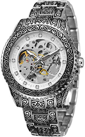 FORSINING Herren Skelett Gravur Uhr Automatikuhr für Männer Wasserdicht Selbstaufzug Armbanduhr, Armband