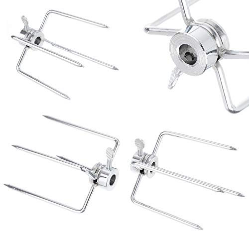 GRILLJOB Juego de 4 tenedores de carne para asador de carne de acero inoxidable 304 - Se adapta a varillas hexagonales redondas de 12 mm 1/2 3/8 para asador de carbón de gas